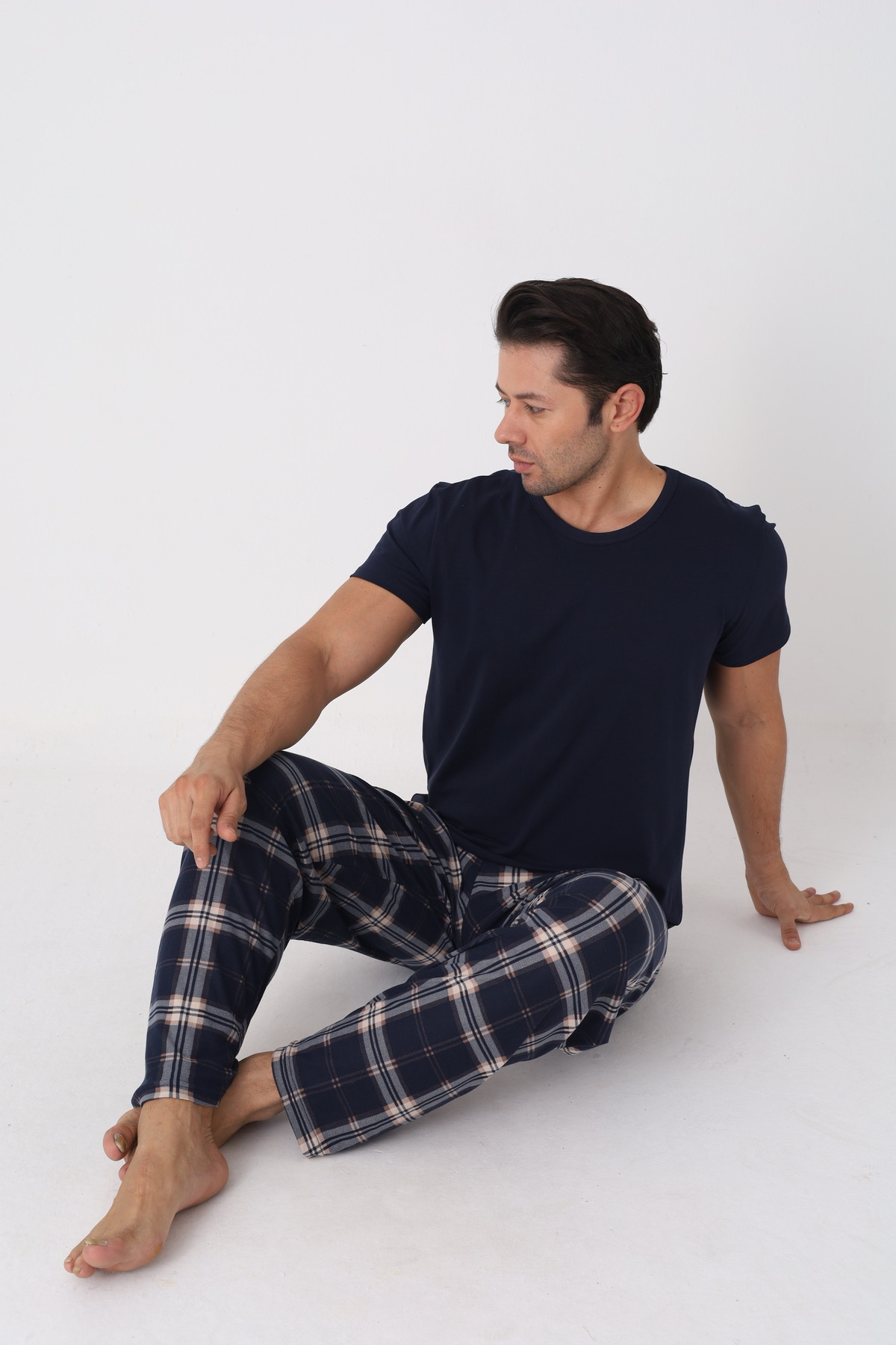 Galaksi Erkek Ekoseli Lacivert Pijama Takımı görsel 4