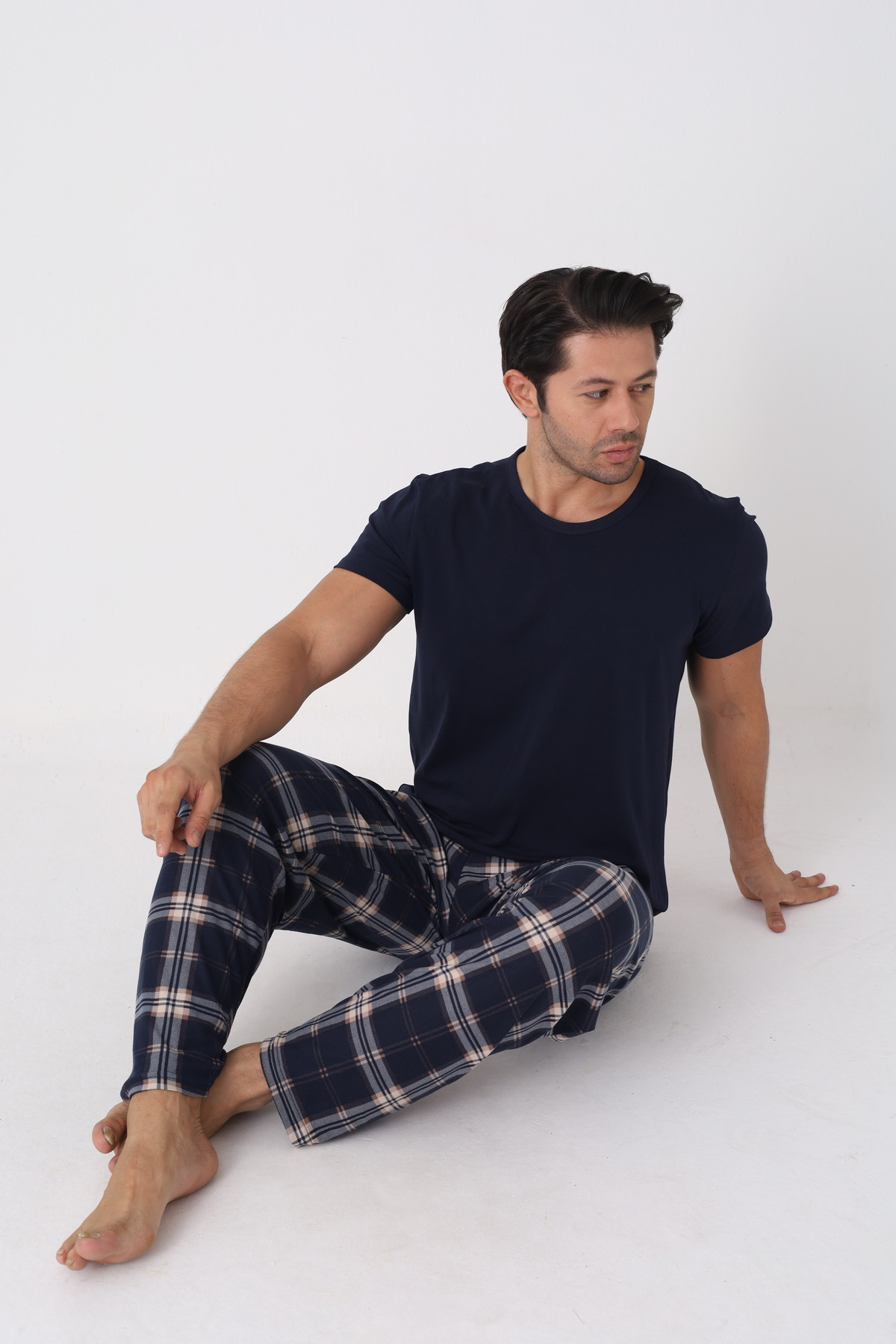 Galaksi Erkek Ekoseli Lacivert Pijama Takımı görsel 8