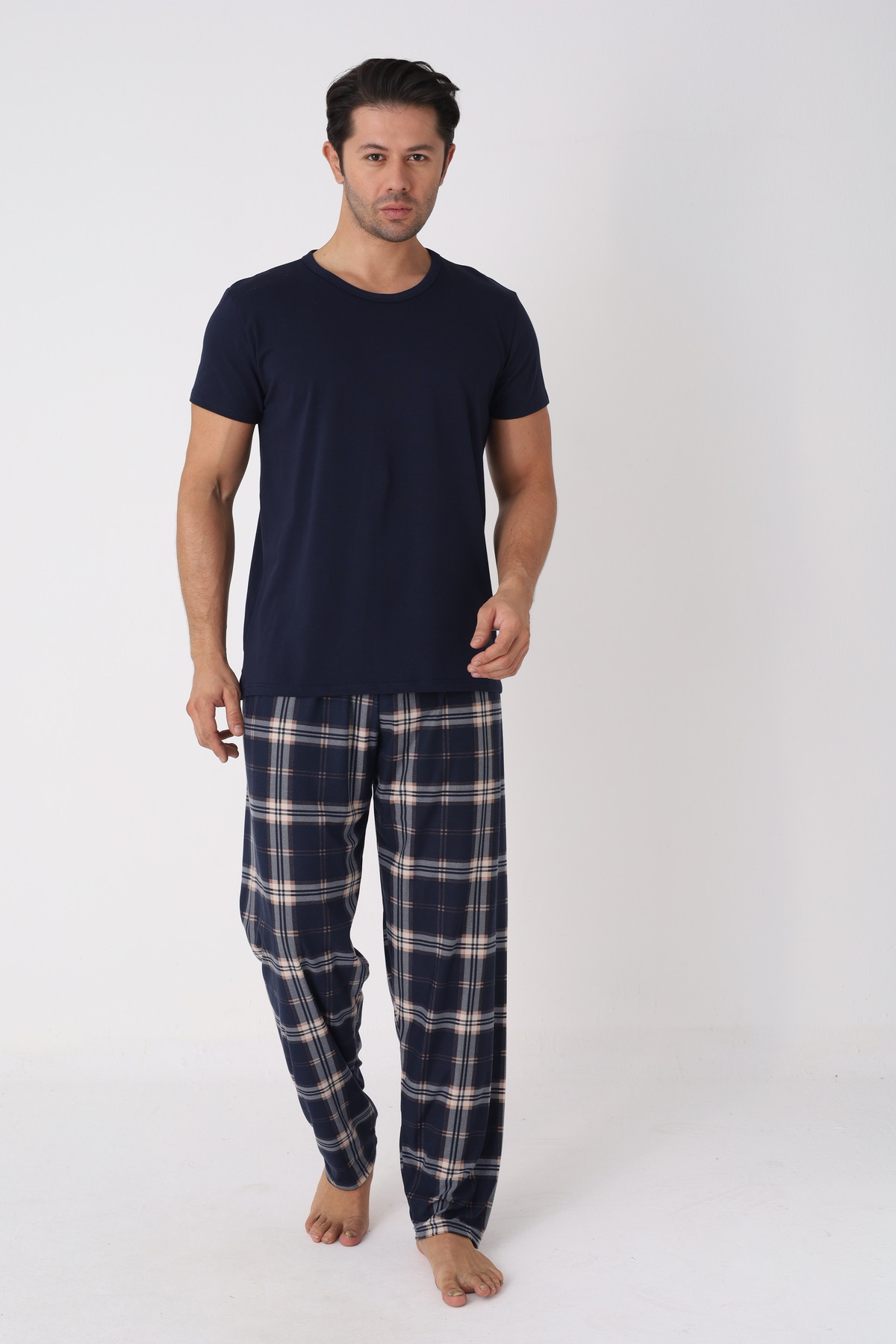 Galaksi Erkek Ekoseli Lacivert Pijama Takımı görsel 5