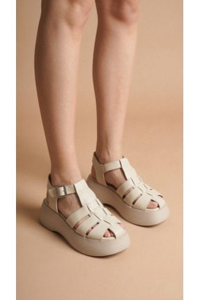 Moda Lime Yüksek Taban Üç Şeritli Önü Kapalı Tokalı Kadın Yazlık Dolgu Topuk ...