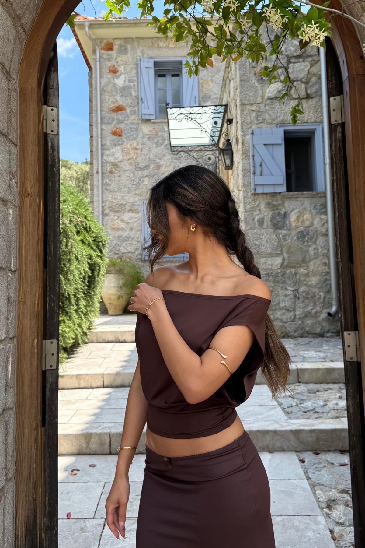 World Fashion Trends  KAHVE Ultra Soft Premium Kumaş Bele Oturan ESNEK Crop Top Bluz WFT9411 - Görsel 5