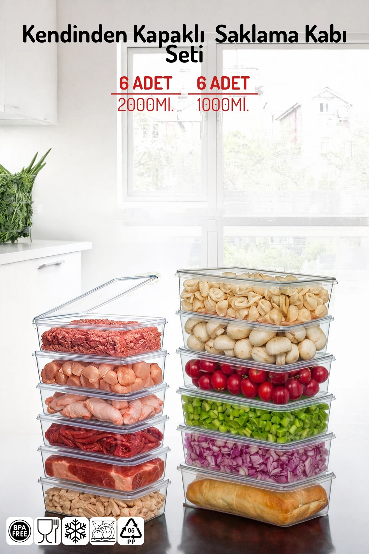 12-Piece Set Self-Lid Deep Freezer Storage Container 1 Lt. and 2 Lt.