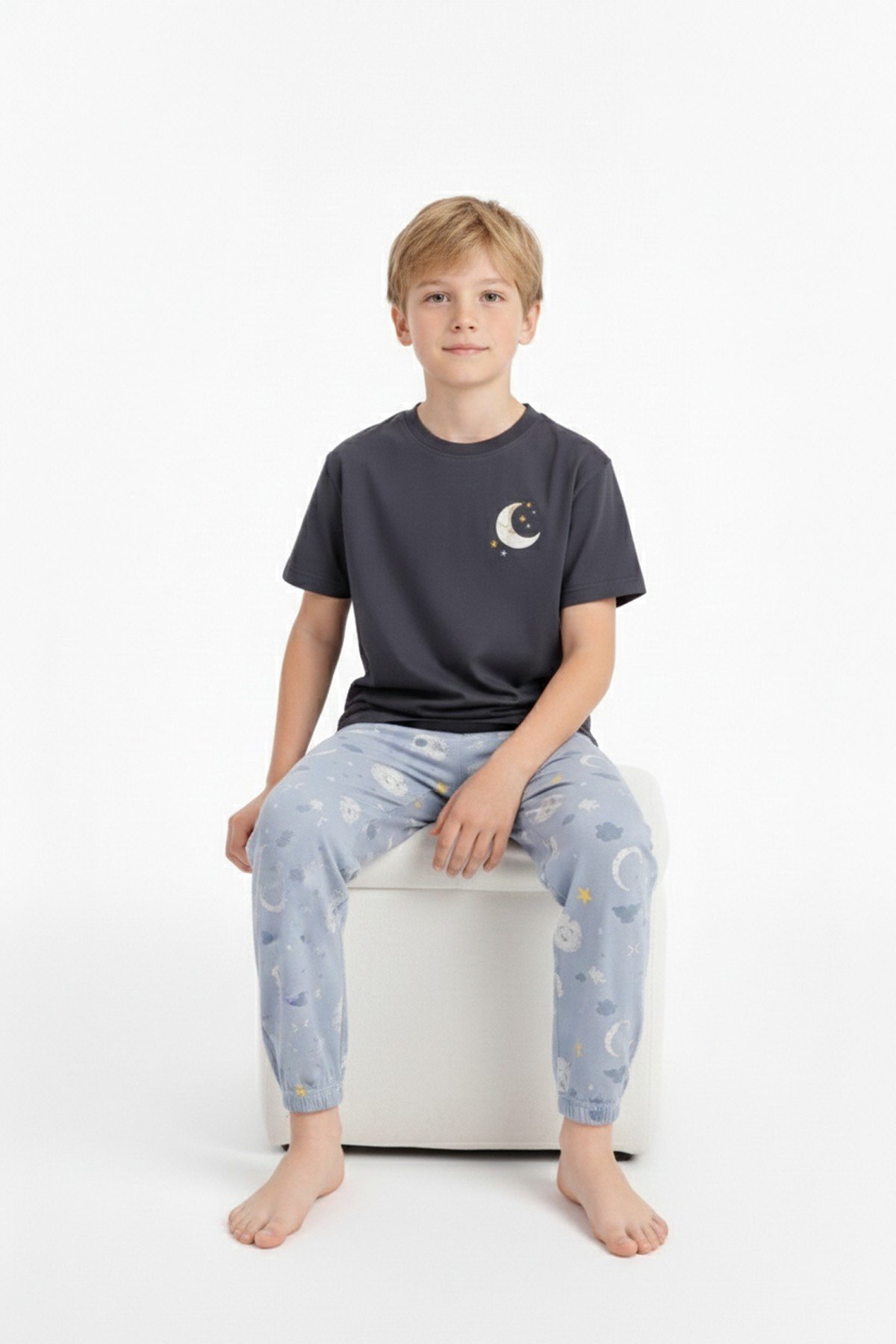 SERRASTIL Erkek Çocuk Baskılı Gri Renk %100 Pamuk Süprem Kısa Kollu Pijama Takımı fotoğrafı 3 (önizleme)