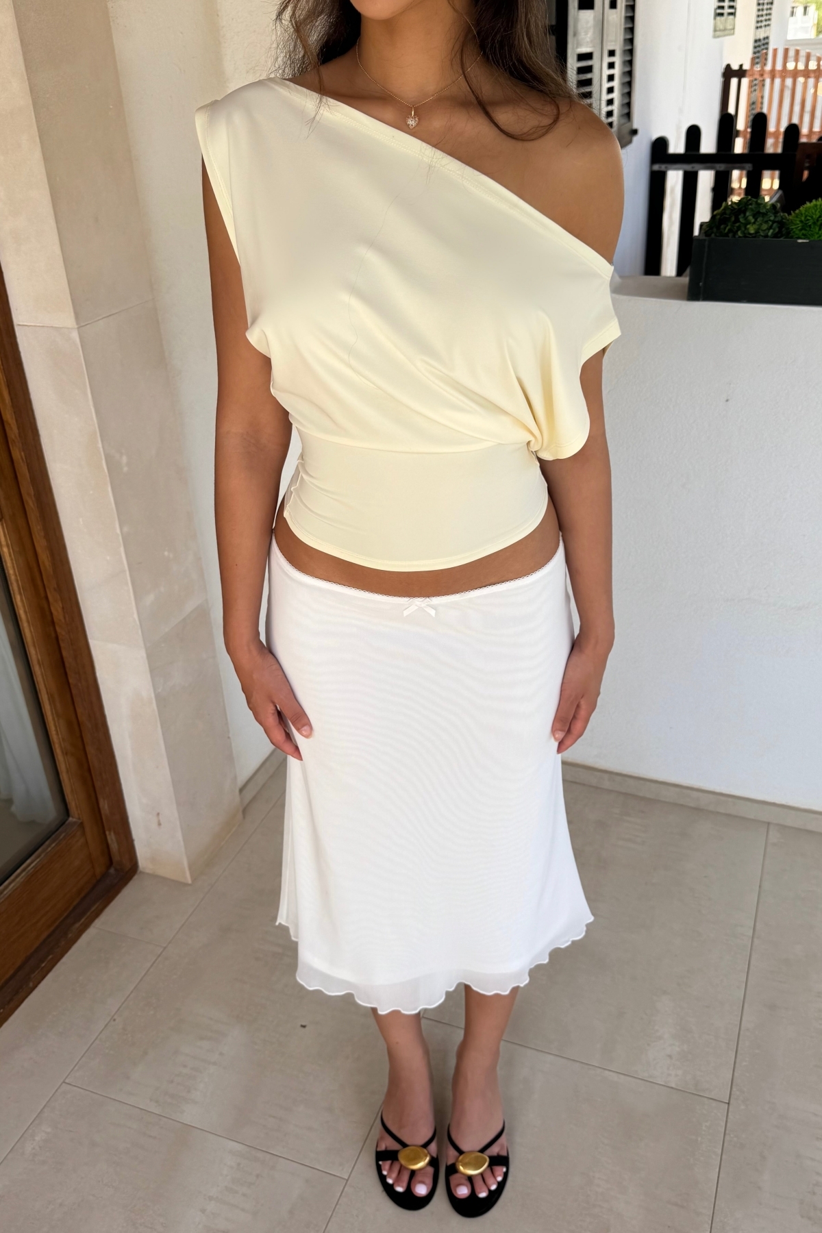 World Fashion Trends  TERAYAĞ SARISI Ultra Soft Premium Kumaş Bele Oturan ESNEK Crop Top Bluz WFT9411 - Görsel 6