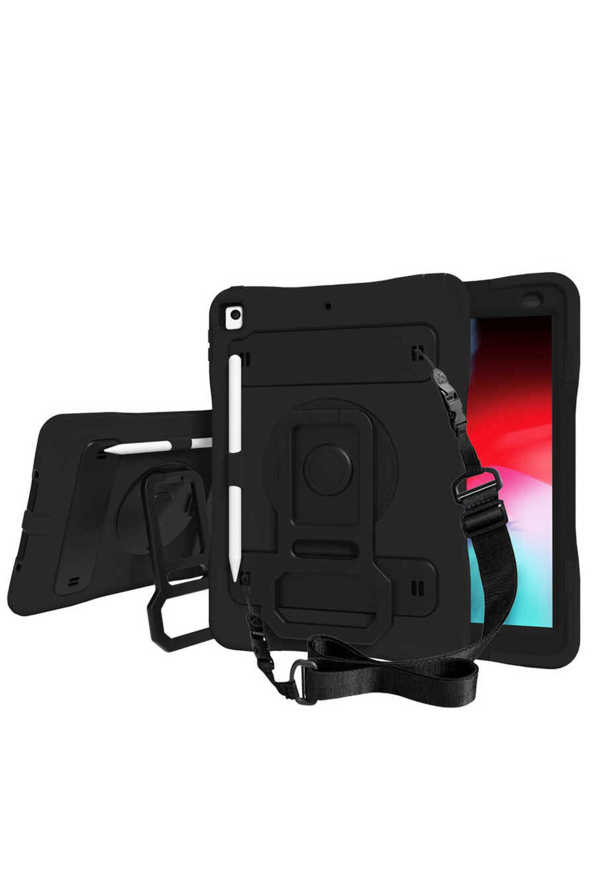 iPad 10.2 2021 (9.Nesil) .SEKO Yeni Nesil Kalem Bölmeli Defender Tablet Silikon - Siyah