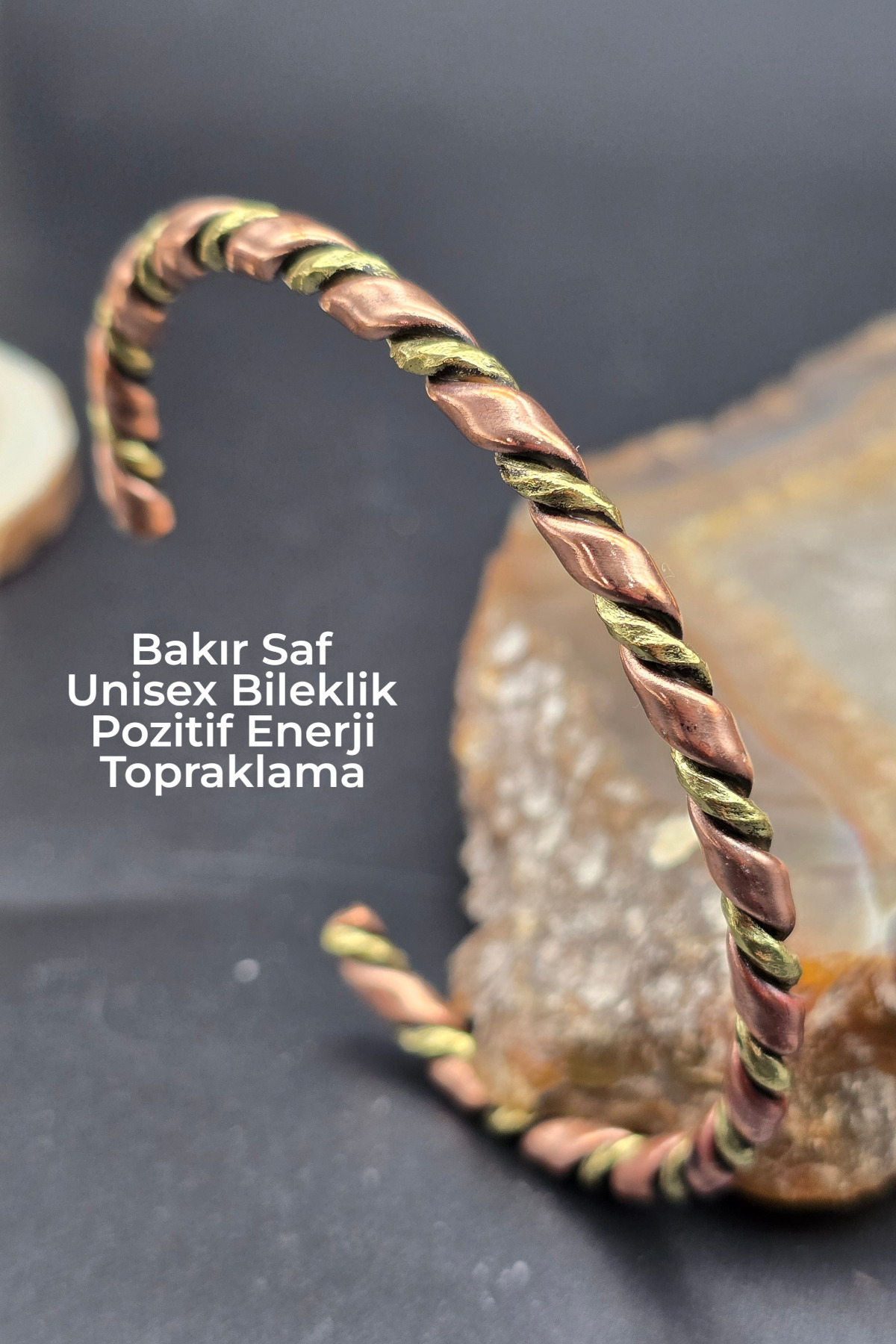 NBS Beautiful Naturel Stones Bakır , Pirinç Saf Unisex Bileklik Ayarlanabilir Enerji Nazar Koruma