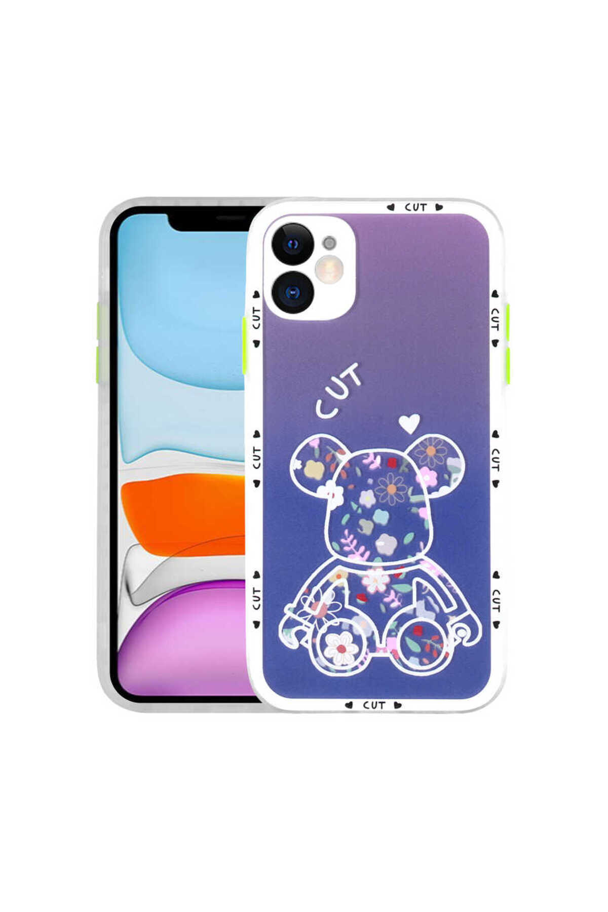 iPhone 11 Uyumlu Kamera Korumalı Desenli Sert SEKO Hess Kılıf-NO3