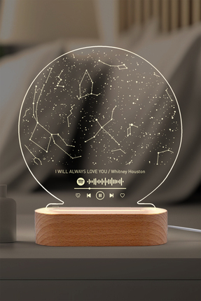 Karma Light Markt Spotify Kodlu Yuvarlak Model Kişiye Özel Yıldız Haritası Le...