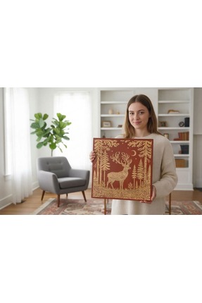 STORi Ahşap Ormanda Geyik Duvar Tablosu - Dekoratif Duvar Süsü- İskandinav Ta...