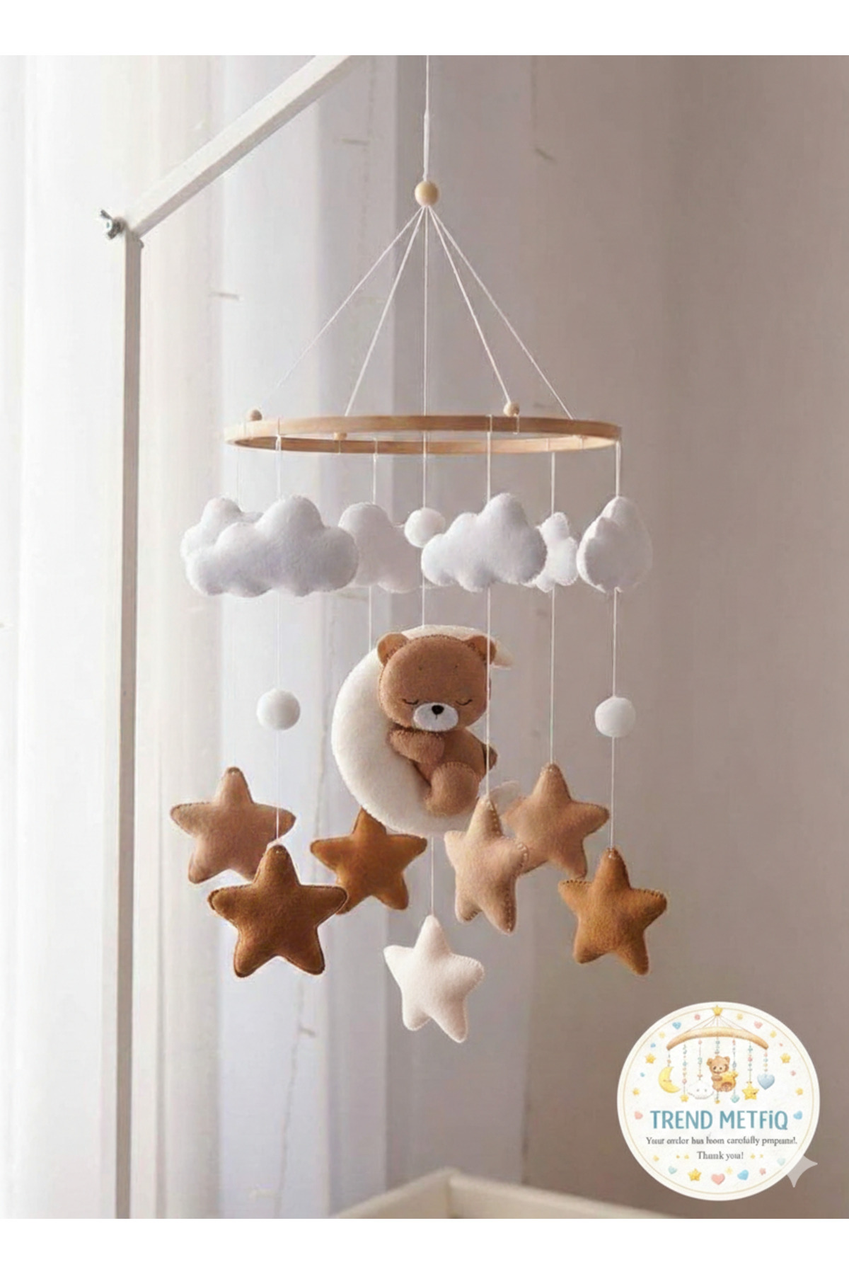 TREND METFİQ DECORATİON El Yapımı Safari Keçe Bebek Dönencesi Boho Bebek Odası Dekorasyonu Yenidoğan Beşik Süsü Hediyelik fotoğrafı 2 (önizleme)