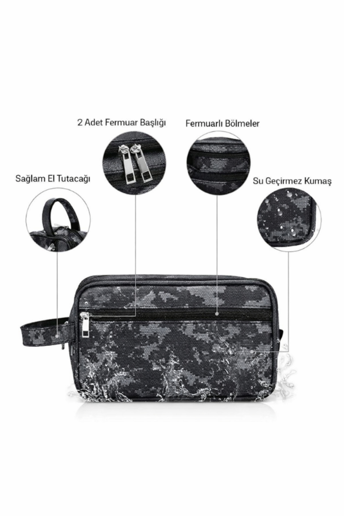 Woys Bags Kamuflaj Desen Erkek Tıraş Takımı Çantası-Premium Erkek Kozmetik El Çantası görsel 7