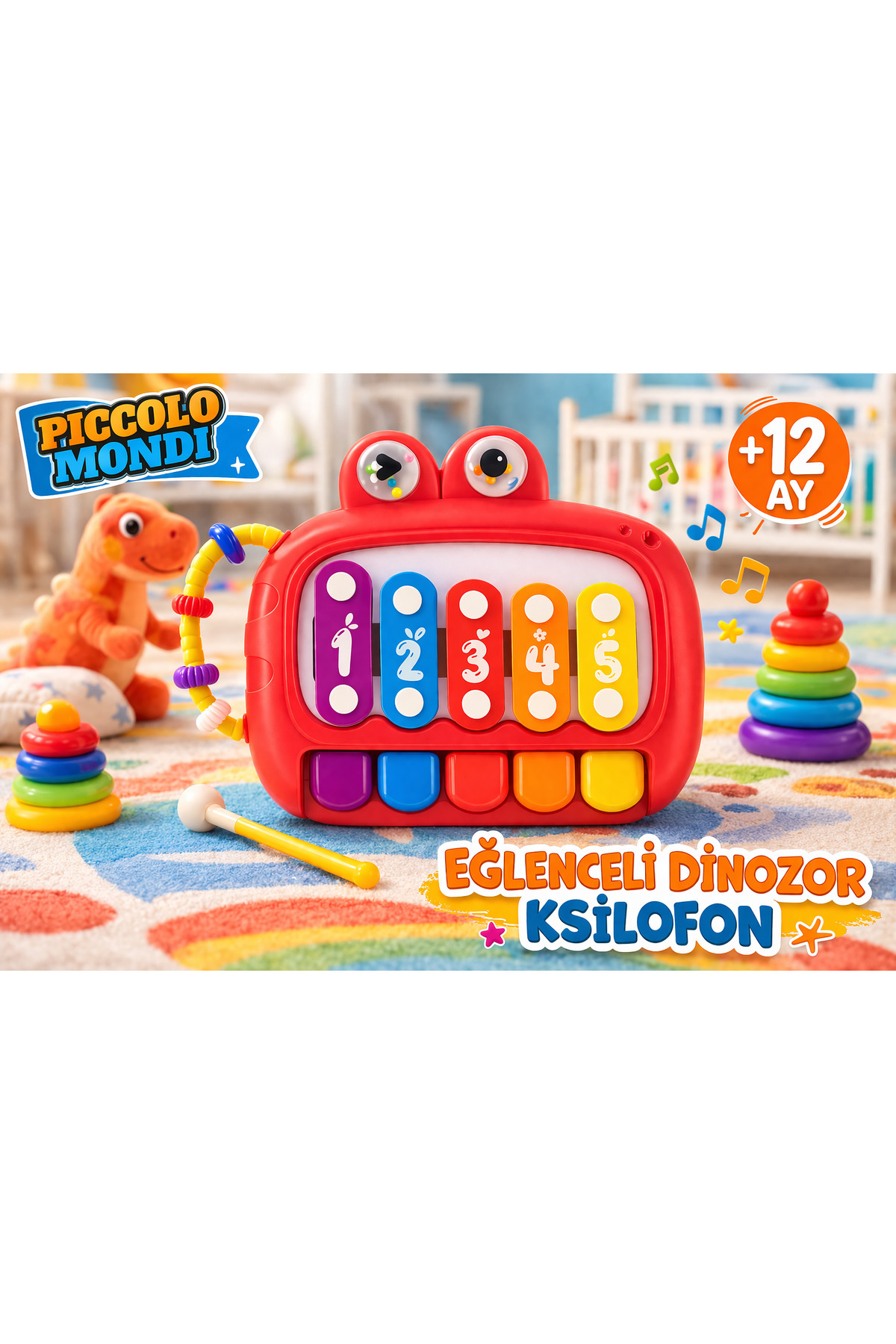 Piccolo Mondi Eğlenceli Dinozor Ksilofon ve Aktivite Oyuncağı +12