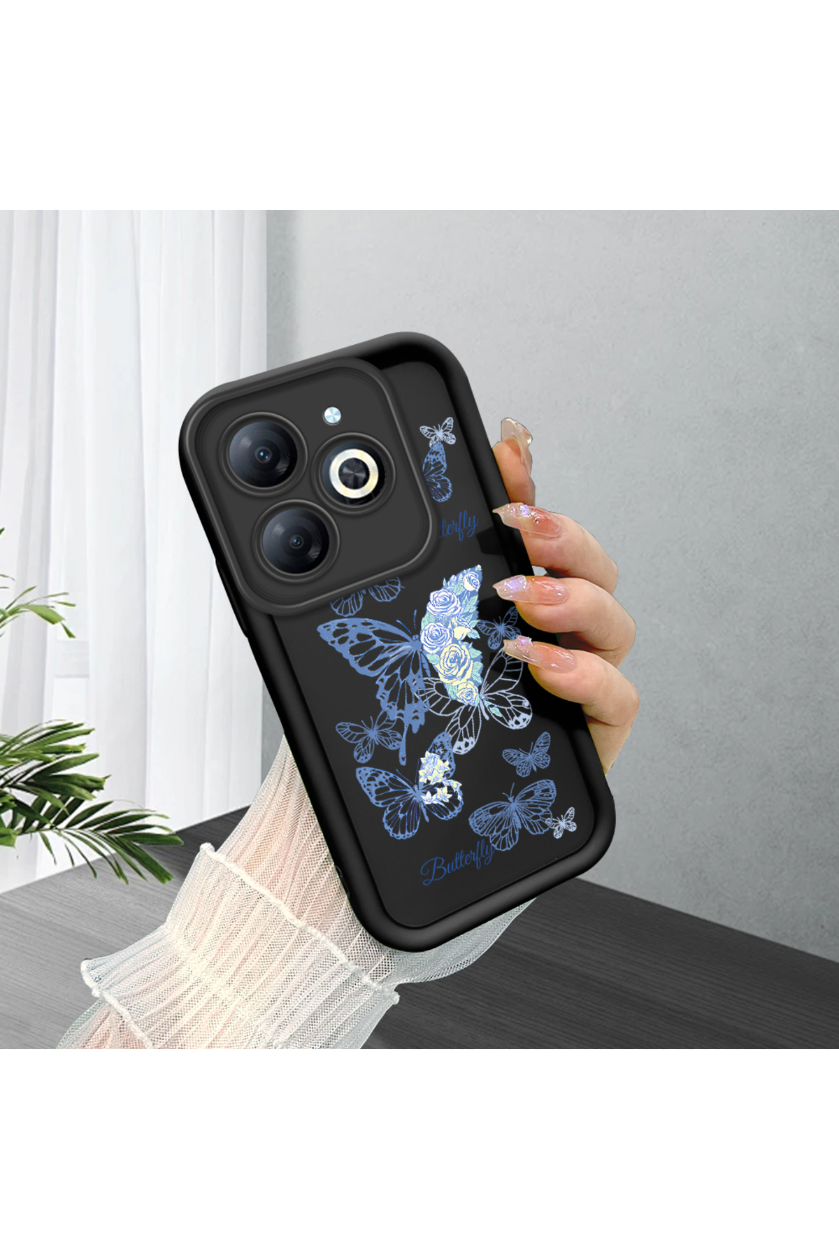 Infinix Hot 40i Compatible Pink Butterfly Pattern Slim Soft Silicone Phone Case with Camera Protection