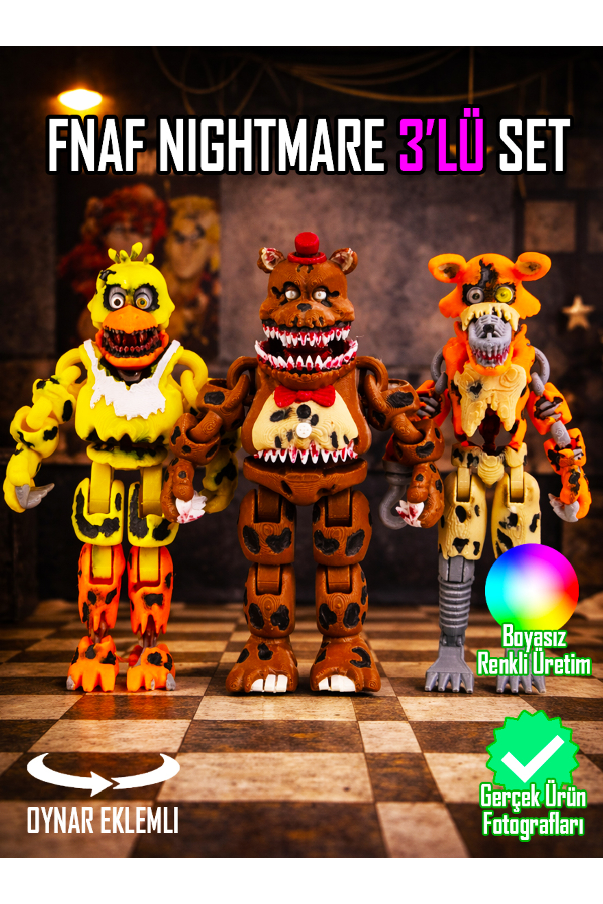 Suelo Butik FNAF Nightmare 3'lü Set Fredbear, Foxy, Chica Five