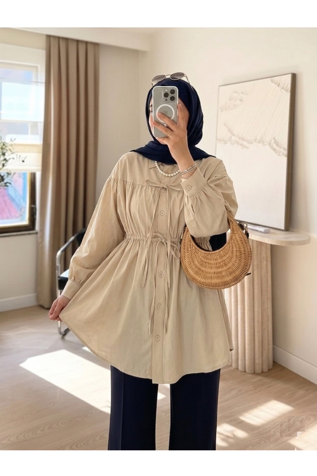 unika boutique Kadın Büzgü Detaylı Tesettür Gömlek
