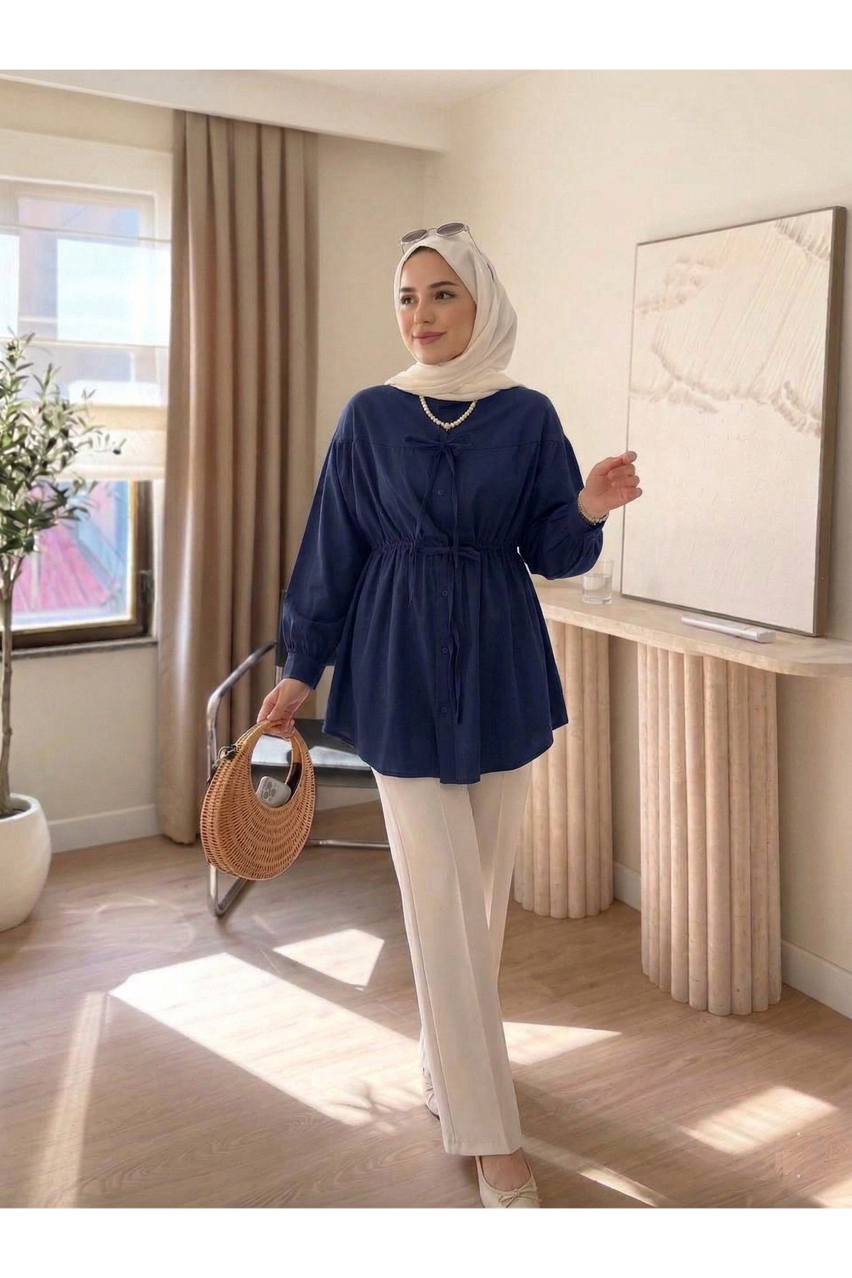 unika boutique Kadın Büzgü Detaylı Tesettür Gömlek
