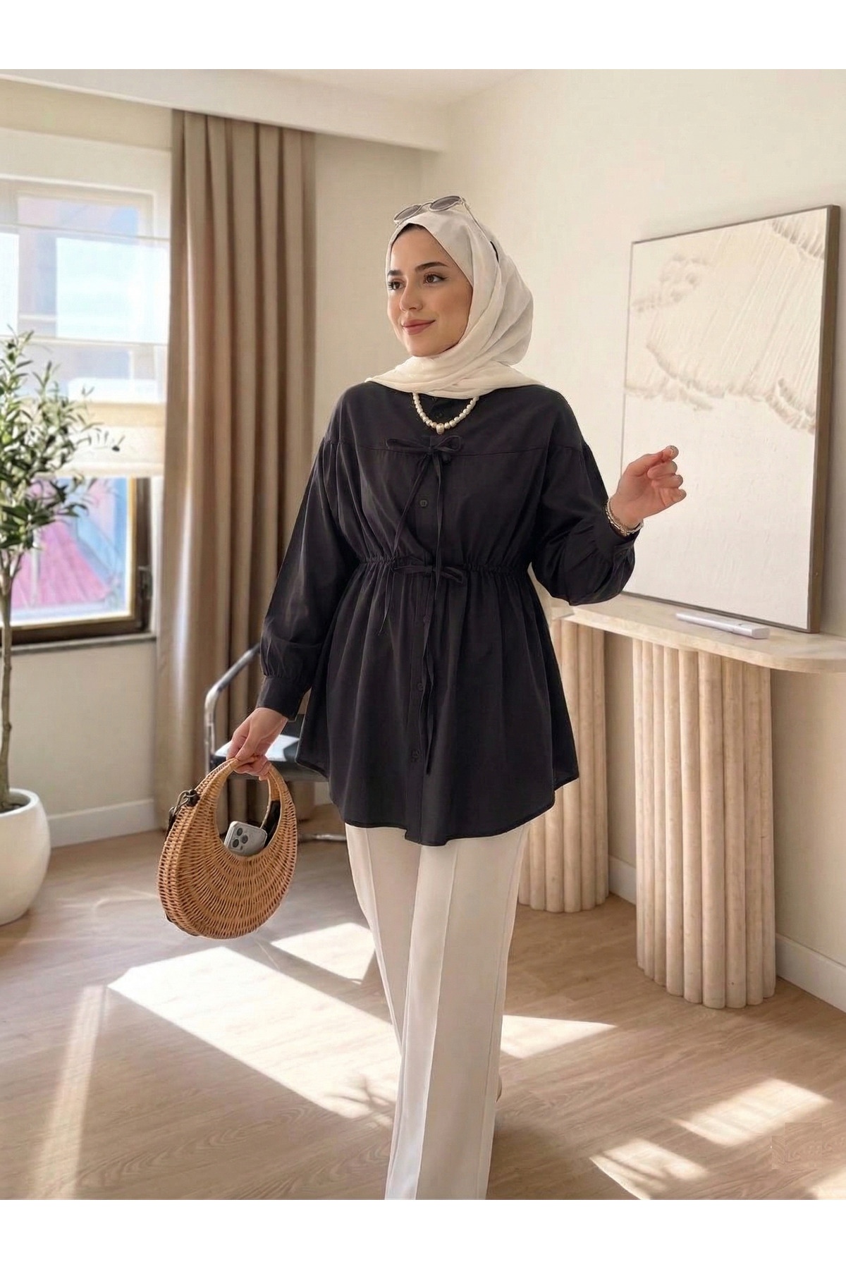 unika boutique Kadın Büzgü Detaylı Tesettür Gömlek
