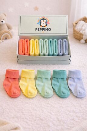 Peppino Organik Pamuk Unisex 5'li Kutulu Premium Yeni Doğan Bebek Çorabı
