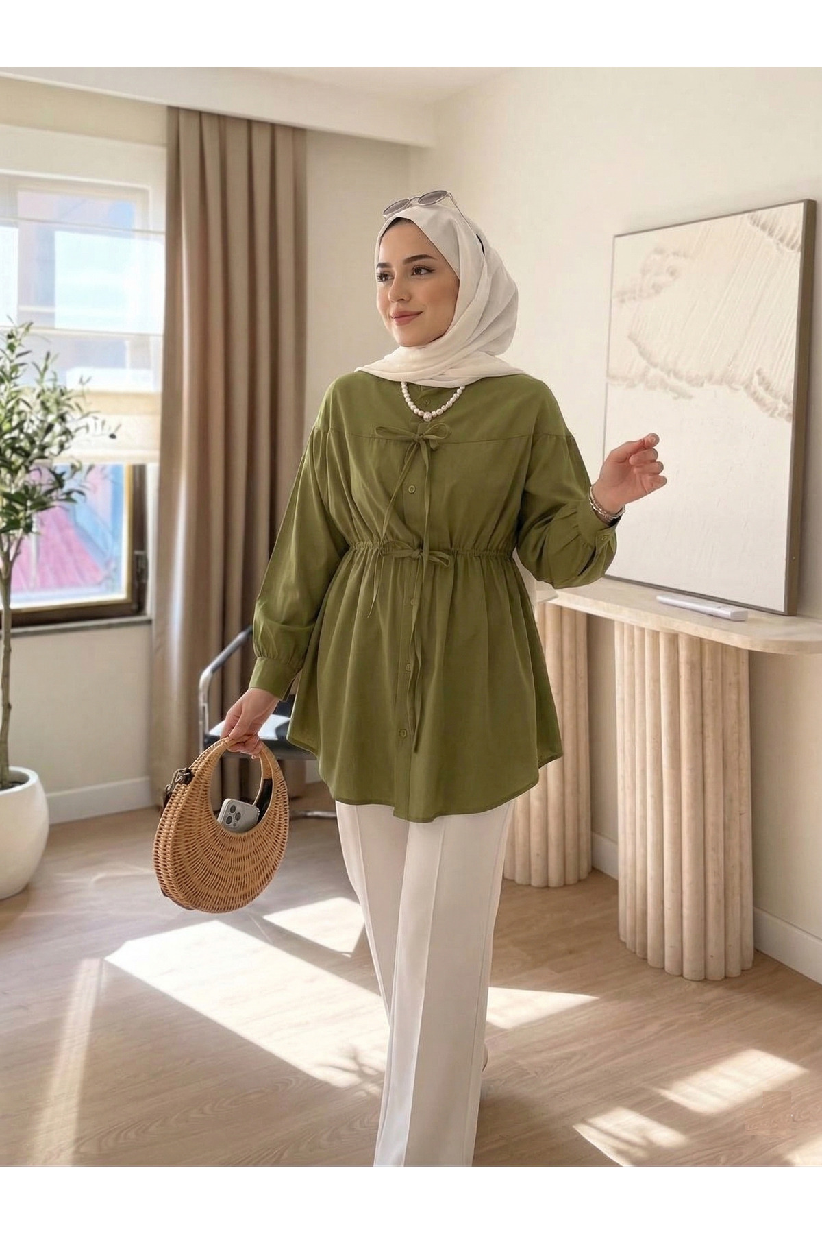 unika boutique  Kadın Büzgü Detaylı Tesettür Gömlek - Görsel 2