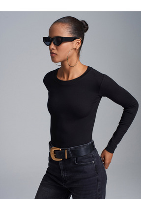 Dilvin 32695 Uzun Kollu Bodysuit-Siyah