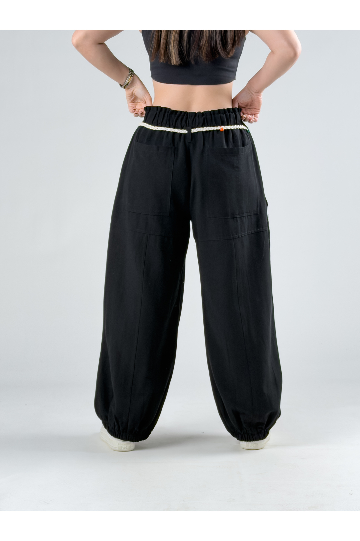 COCOPELLI  Tasarım Keten Siyah Baggy Pantolon COC2964 - Görsel 6
