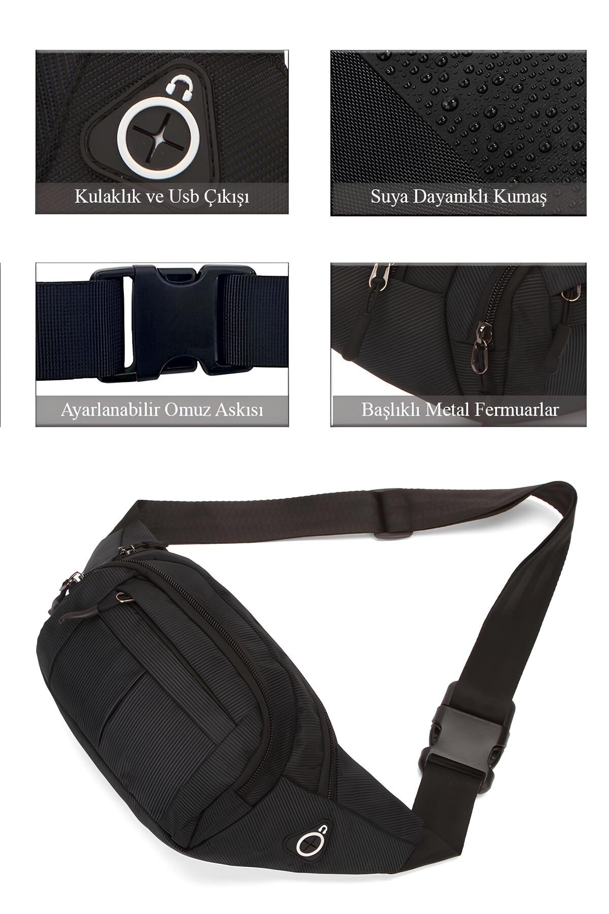 AVCA Siyah Unisex Suya Dayanıklı Çapraz Askılı Omuz Bel Çanta Günlük Yürüyüş Koşu Outdoor Çanta görsel 3