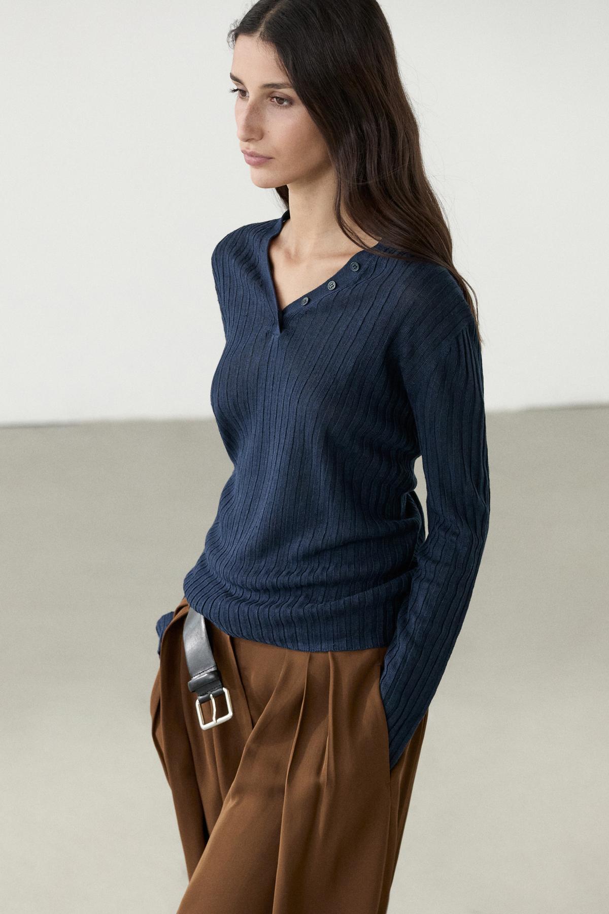 Massimo Dutti  Keten düğme detaylı triko kazak - Görsel 4