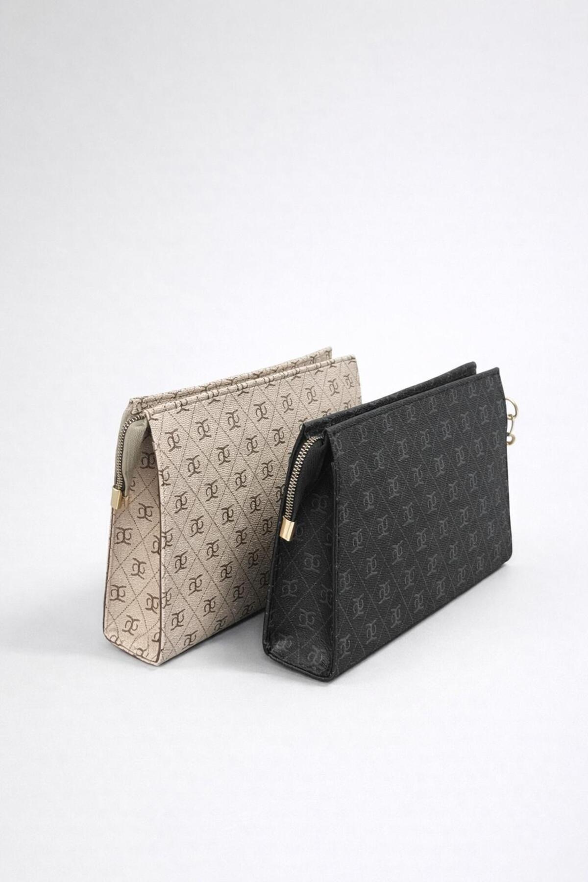 Nexora Kadın 2'li Monogram Desenli Clutch Çanta ve Cüzdan Seti görsel 2