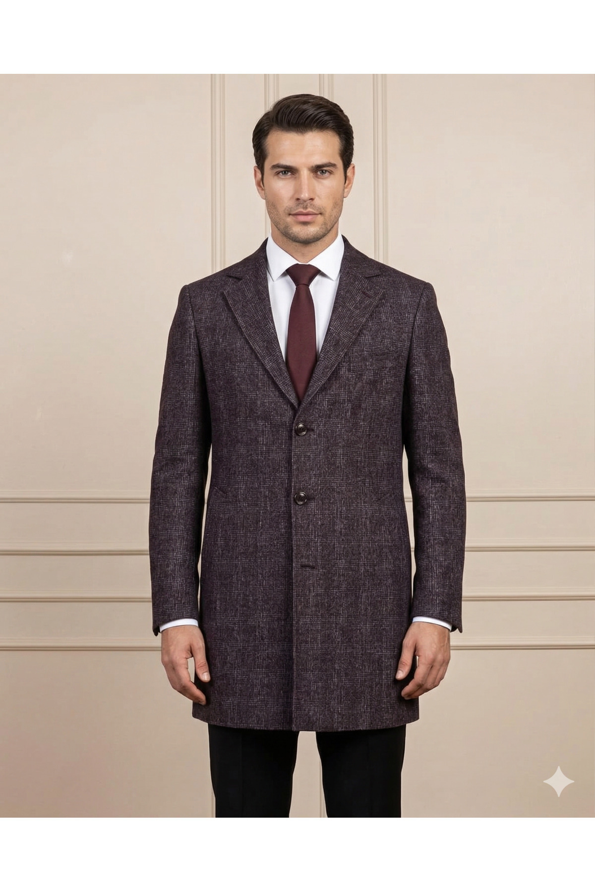 FABIO CASSEL  Uzun Ceket – 3 Düğmeli, Yan Cep Detaylı, Klasik Kesim Erkek Ceket