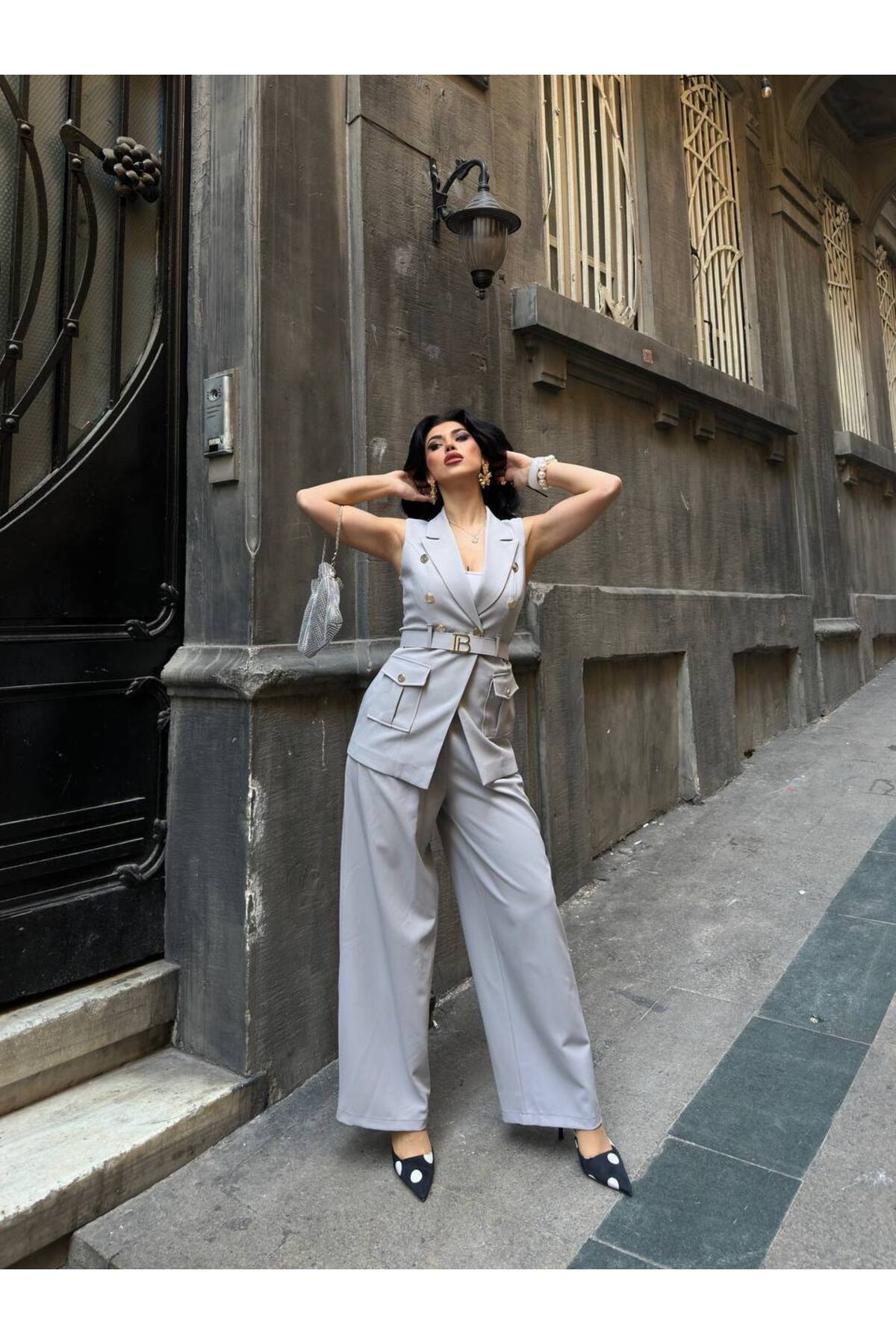 Women's B Belted Vest Suit Set - Görsel 3