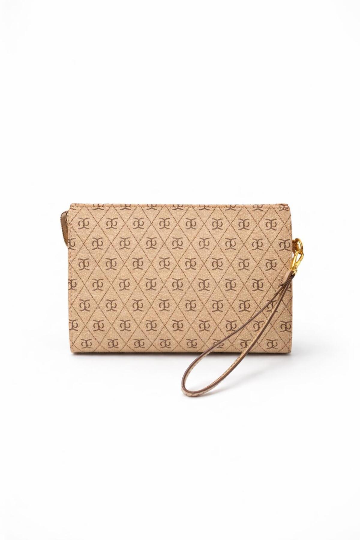 Nexora Kadın 2'li Monogram Desenli Clutch Çanta ve Cüzdan Seti görsel 5