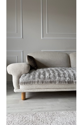 Hisar Home PÜSKÜLLÜ KABARIK PELUŞ YUMUŞAK TAVŞAN TÜYÜ KARE DESEN BOHEM KOLTUK...