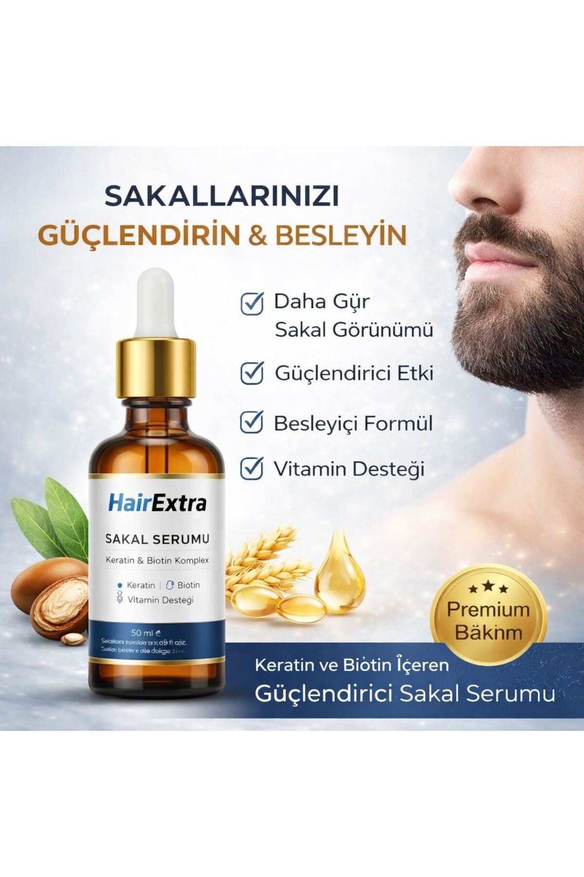 hairextra سرم ریش کراتین و بیوتین ۵۰ میلیلیتر - ضخیمکننده، تقویتکننده و مغذی رشد ریش — HE999