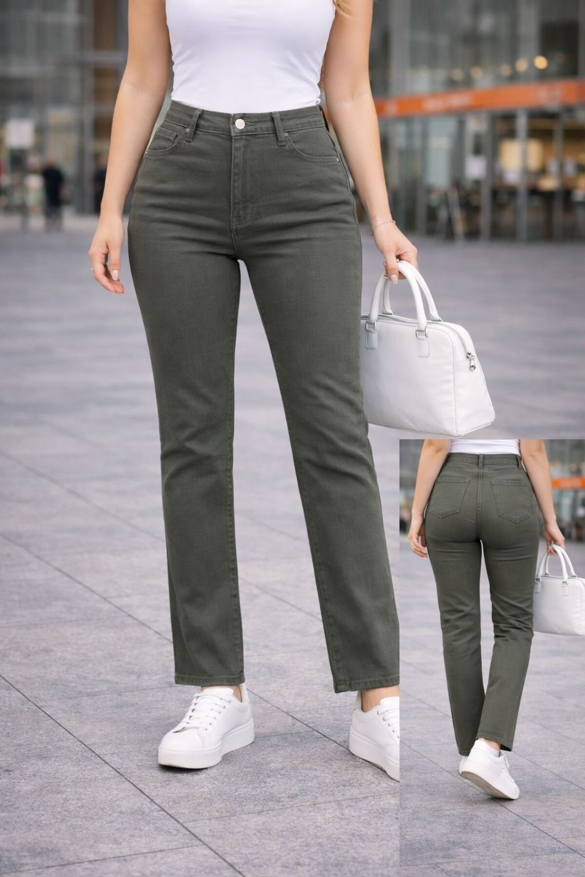 ASSO  BÜYÜK BEDEN BORU PAÇA KADIN YÜKSEK BEL TOPARLAYICI ESNEK KUMAŞ RAHAT KALIP PANTOLON - Görsel 3