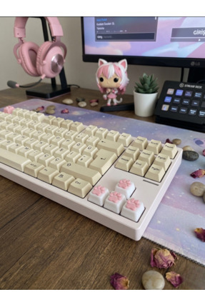 Babi Collection Pembe Pati Desenli Keycaps 4'lü Set Klavye Tuşu,Gamer Aksesua...
