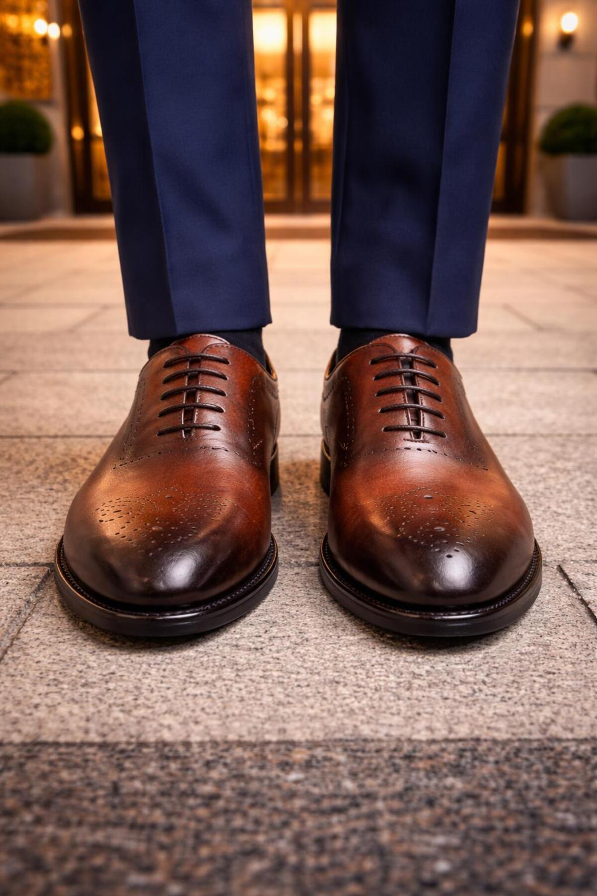 PATRICK CASSA  Erkek Kahve Deri Klasik Bağcıklı Ayakkabı Hafif Rahat Günlük Ofis Kullanım