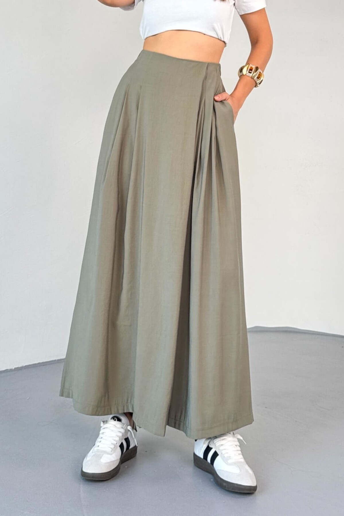 Suziş  PİLE DETAYLI BELİ LASTİKLİ ETEK PANTOLON 51204 - Görsel 3