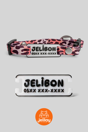 Jelilay Leopar Desenli, Sallanmayan, İsimlikli, Telefon Numarası Yazılı, Kedi...