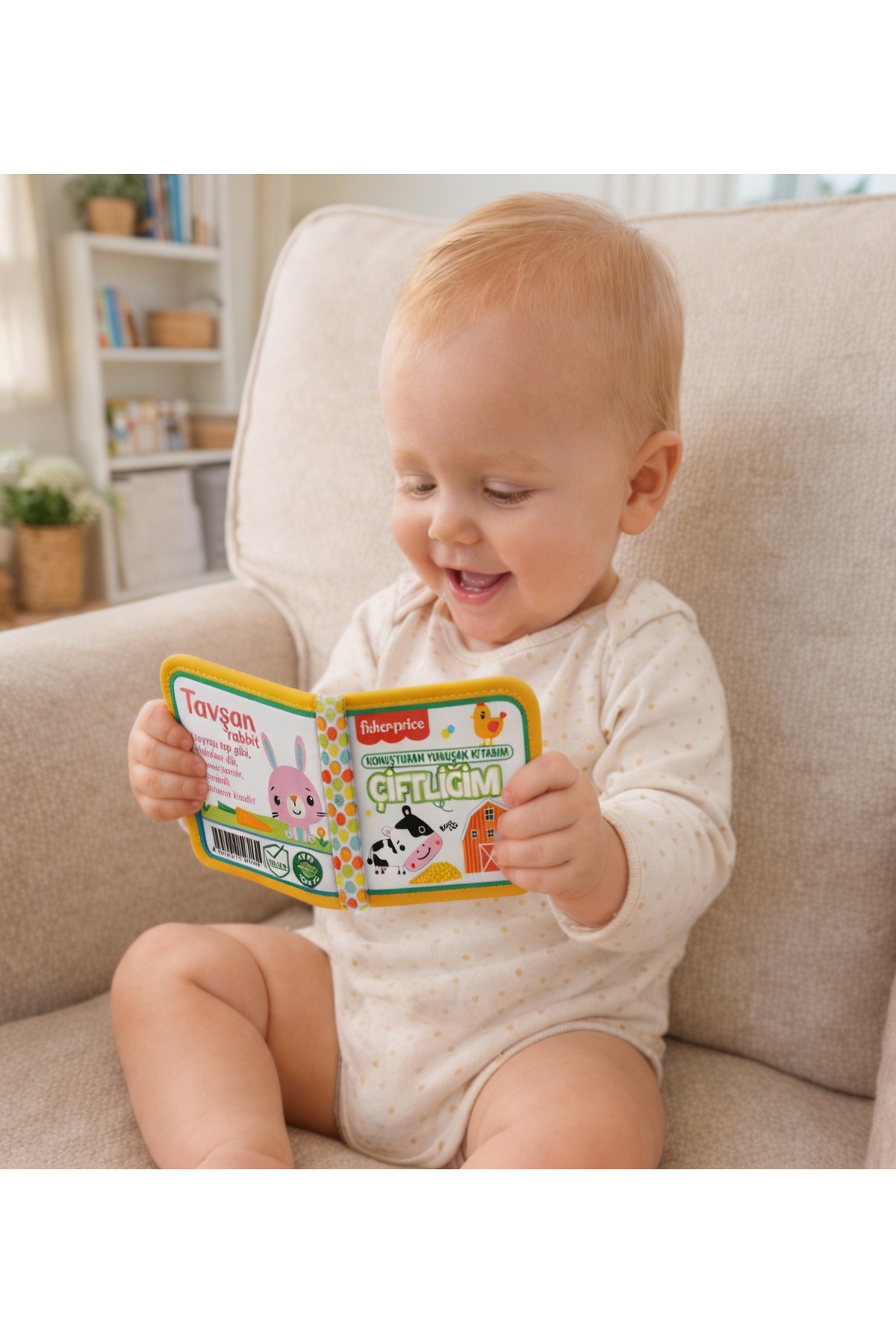 Fisher Price Konuşturan Bebek Kitabı Hışırtılı Sesli, Duyusal, Zeka Gelişim 0-3 Yaş Kitap Eğitim Seti (Çiftliğim) fotoğrafı 6 (önizleme)