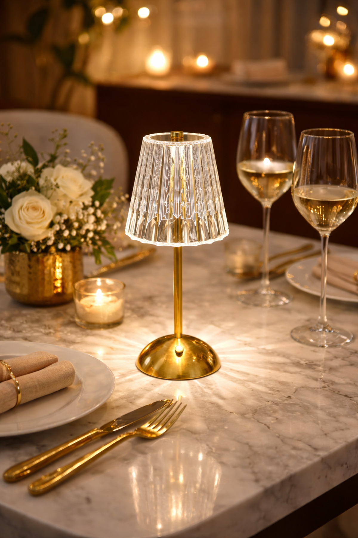 Şarjlı Kablosuz LED Masa Lambası Gold Dokunmatik Abajur Loş Ortam Aydınlatma Gece Lambası