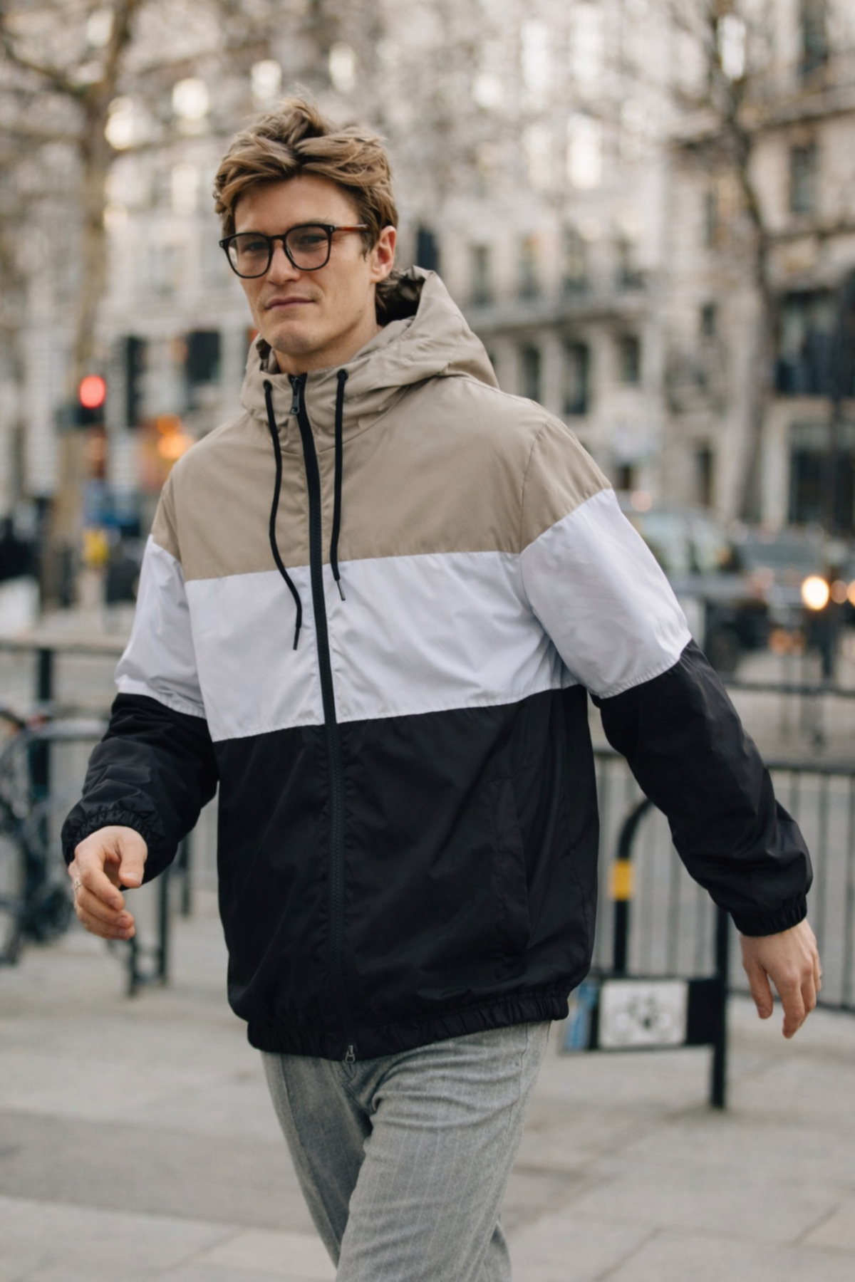 DAMGA JEANS Erkek Renkli Trend Beyaz Fermuarlı Yağmurluk görsel 2