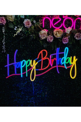 BACK Happy Birthday Renkli Neon Led Dekoratif Aydınlatma Parti Neon Duvar Dek...