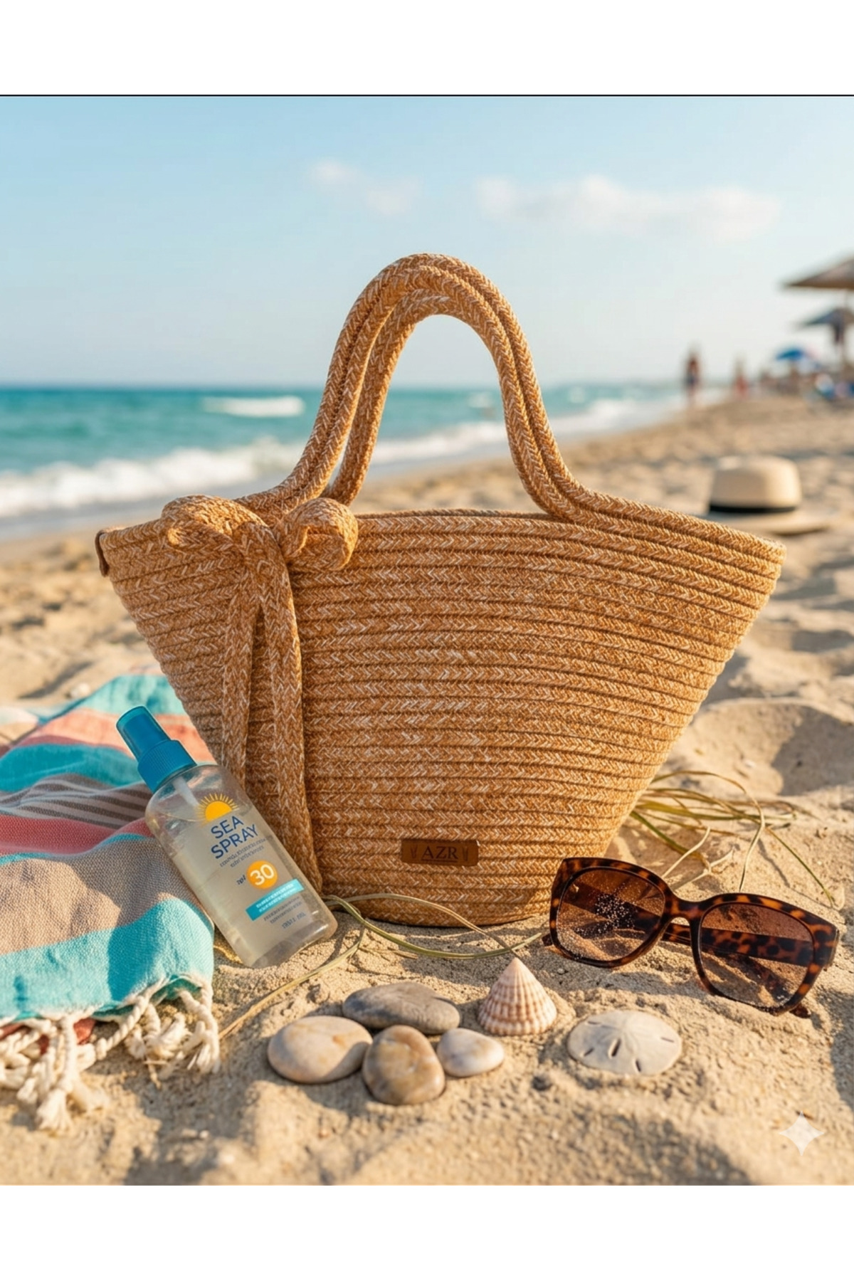 bayram taşcıoğlu home desing Midi Boy Hasır Tatil Plaj Çanta görsel 3