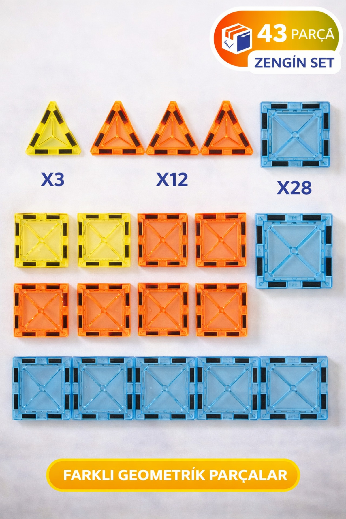 TOYFEST 43 Parça Manyetik Blok Seti – Eğitici Zeka Oyunu, Renkli 3D Yapı Oyuncağı 3+ Yaş I 5.5 cm fotoğrafı 5 (önizleme)