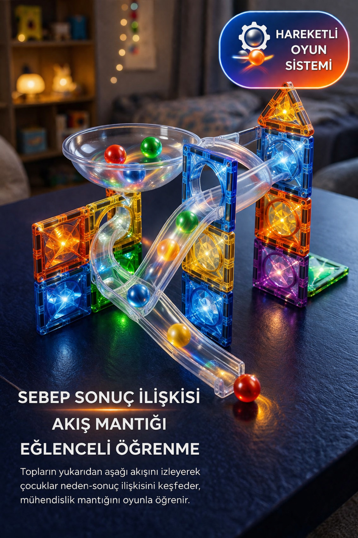 TOYFEST 86 Parça Işıklı Manyetik Blok Seti 7.5cm – Marble Run Eğitici Oyuncak 3+ Yaş Zeka Oyunu fotoğrafı 5 (önizleme)