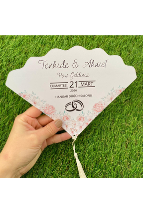 CUTORYA Çiçek Desenli Özel El Yelpazesi - Kına, Söz ve Düğün Karşılama Hediye...