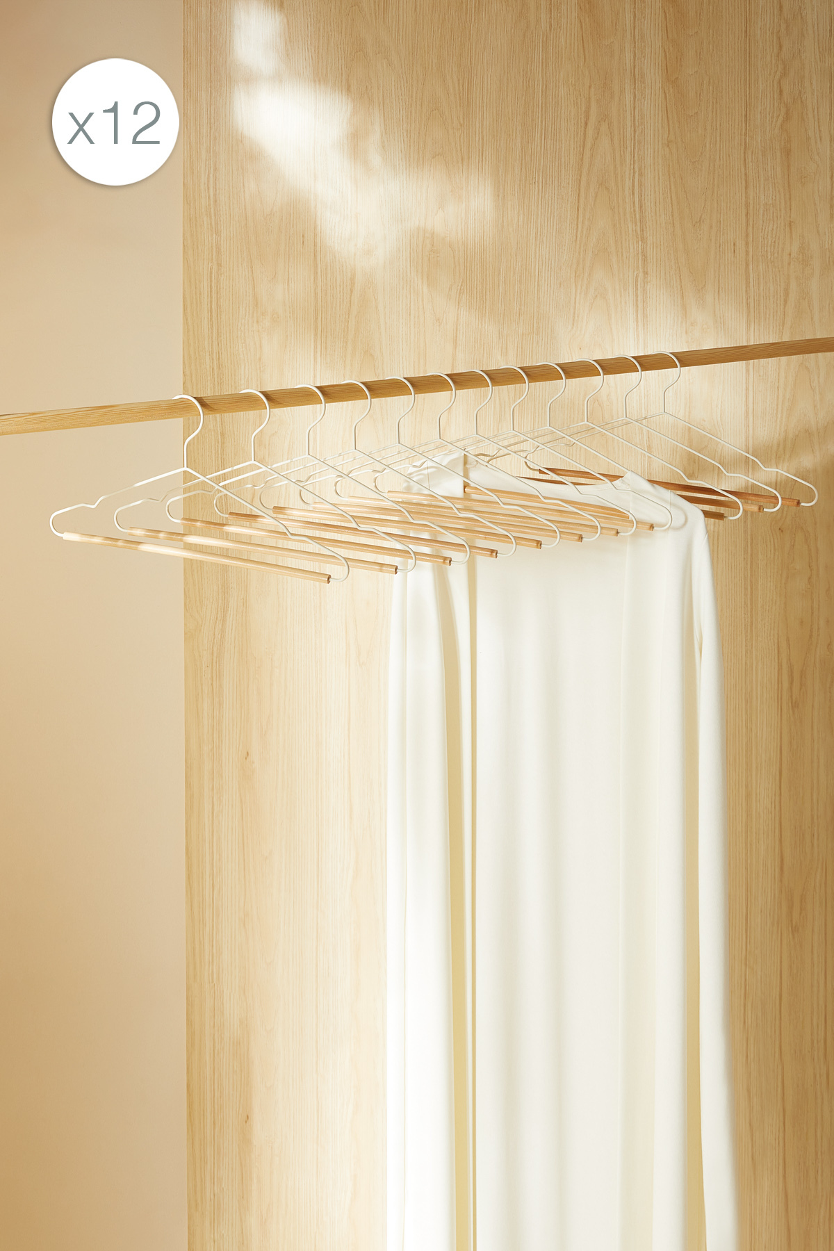 12 Pieces Wooden Backed Ecru Color Metal Clothes Hanger, Clothes Hanger 19.5x42x0.34