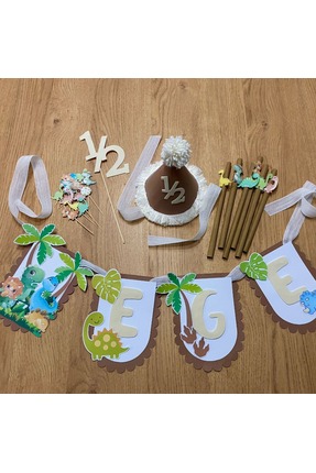 CUTORYA Kişiye Özel Dinozor Konseptli Doğum Günü Parti Seti - İsimli Banner Afiş