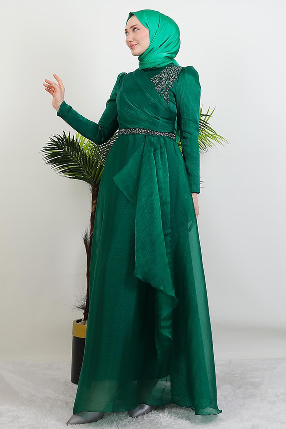 Eliza Hijab Evening Dress Green