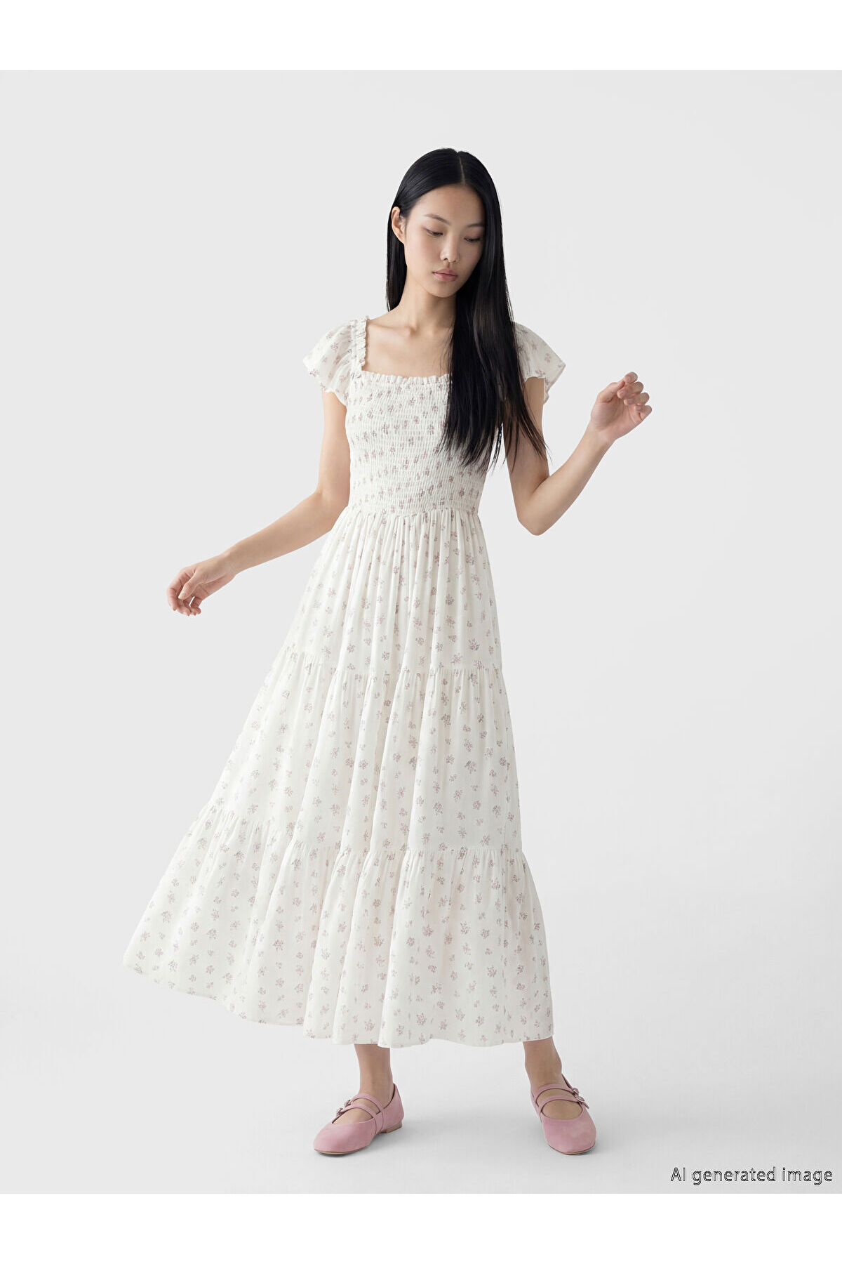 LC Waikiki Pink Floral Layered Poplin Dress